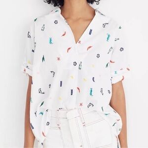 Madewell Summer Friday Multicolor Embroidered Courier Button-Back Top Women Med.